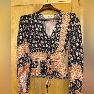 Jen's Pirate Booty Floral Print Long Sleeve Wildflower Tarot Top Rust XS NWT